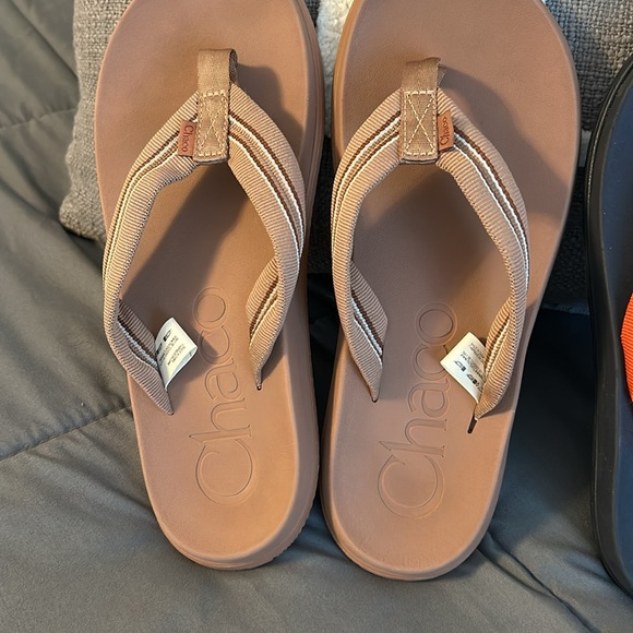 2 Pair Chaco Slides Sandals Canvas 9 Tan Beige Orange Chili Pepper. - Picture 3 of 6